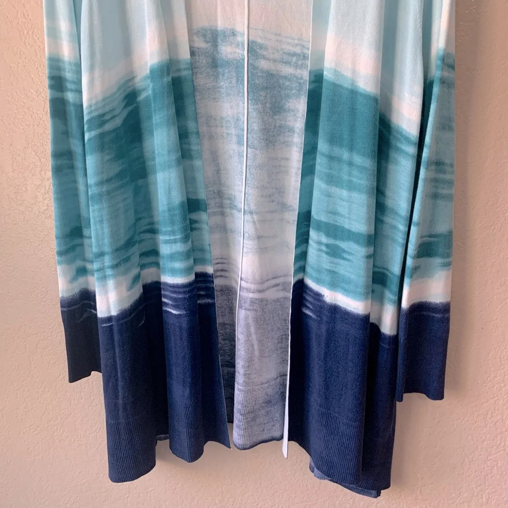 Chicos Ocean Spun Ombre Open Front Coastal Cardigan Size L